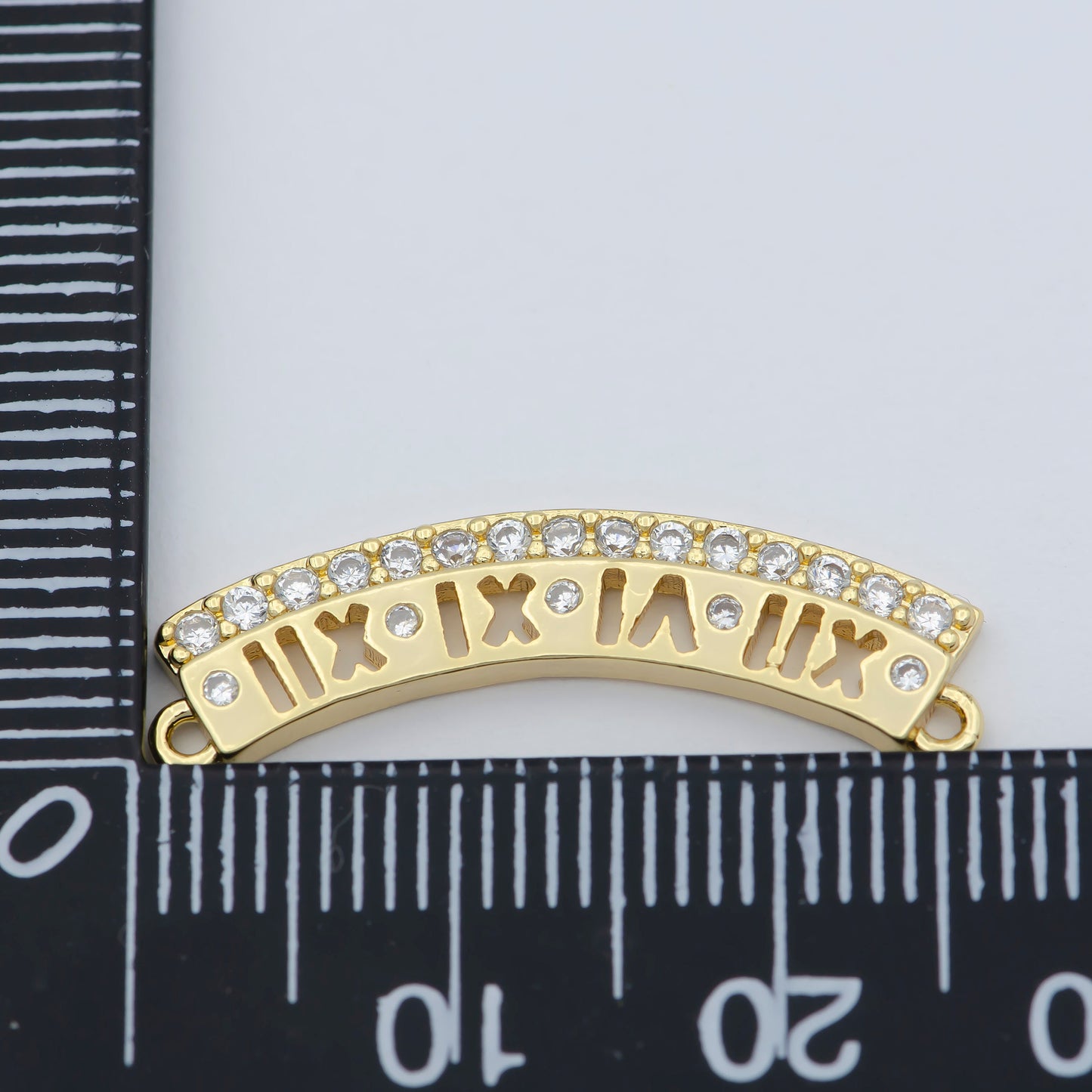 Gold Roman Numerals Curved Plate, Curved Bracelet Charm Connector Bar, Two Hole Bar, Bracelet Connector