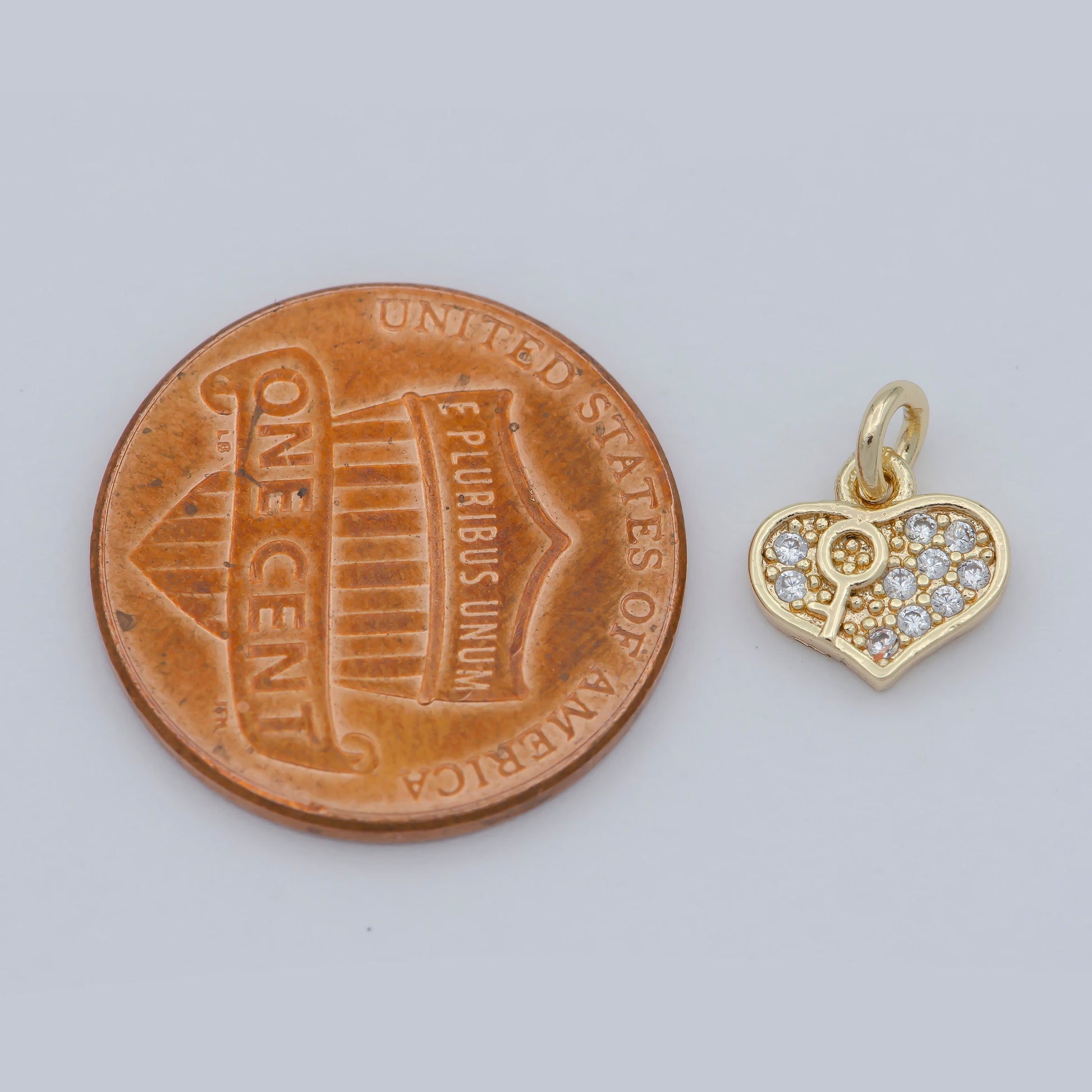 Tiny Gold Lock Key Pendant Charm, Dainty Heart charm for Bracelet Necklace Earring Component