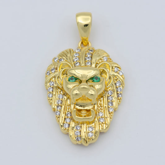 Gold Filled Lion Charm, Animal King Pendant, Roar Tiger Bracelet, Wild Animal Charm for Statement Jewelry Component J-867