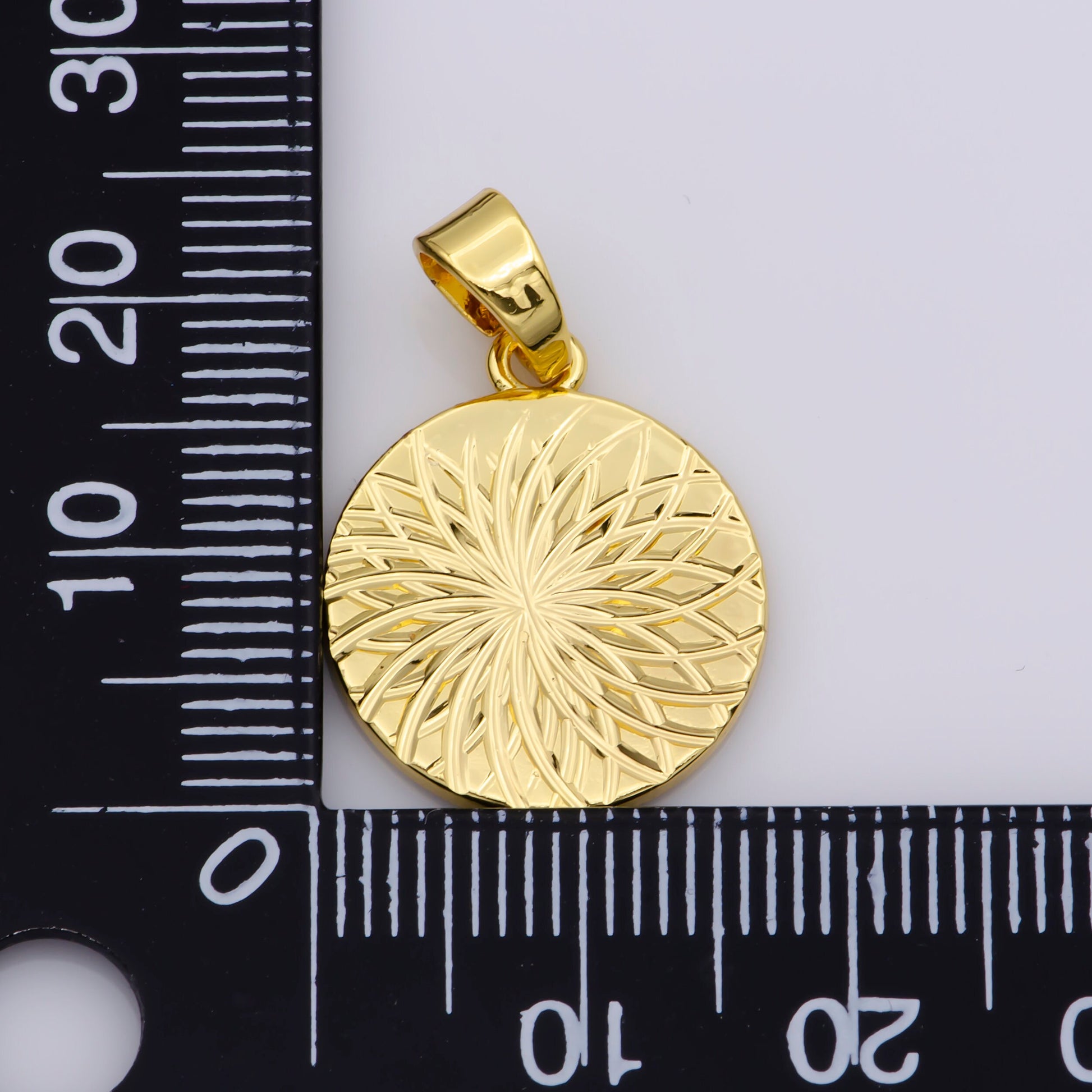 Gold Filled Art Deco Coin Pendant Necklace | Geometric Charm for Jewelry Making Supply SunBurst Charm, J-913