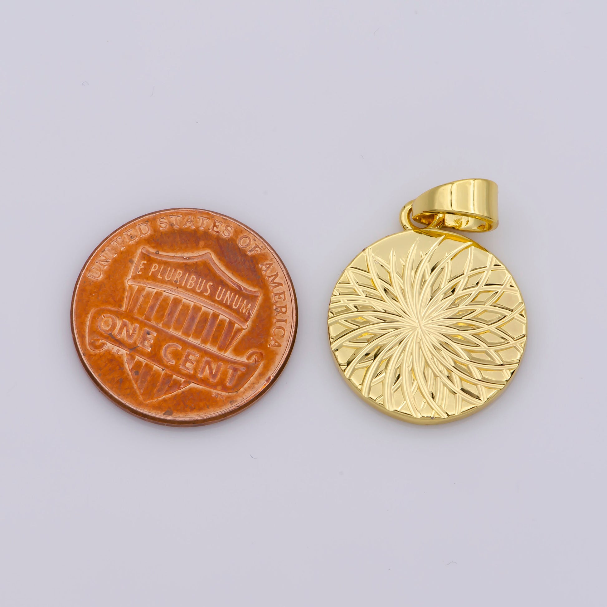 Gold Filled Art Deco Coin Pendant Necklace | Geometric Charm for Jewelry Making Supply SunBurst Charm, J-913