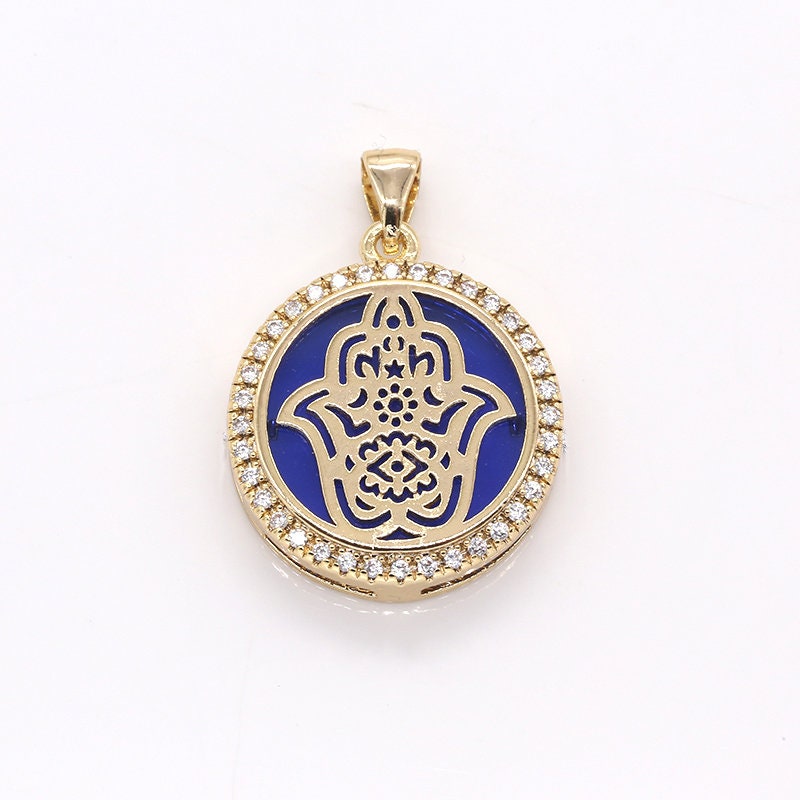 20mm 14k Shiny Gold Hamsa, CZ Hamsa Charms, Fatima Hand Bracelet Necklace Charm, Micro Pave Amulet Jewelry Making -372