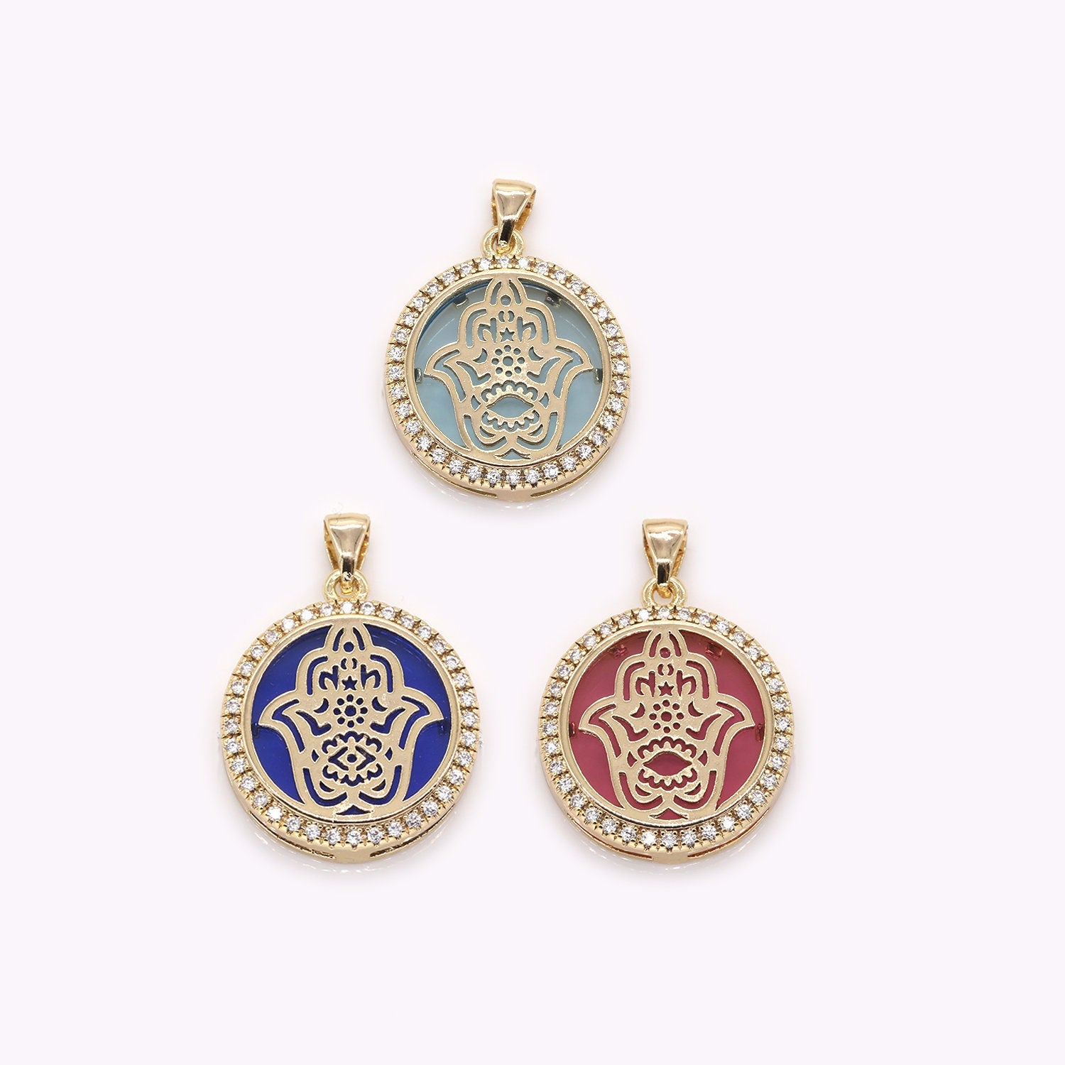 20mm 14k Shiny Gold Hamsa, CZ Hamsa Charms, Fatima Hand Bracelet Necklace Charm, Micro Pave Amulet Jewelry Making -372