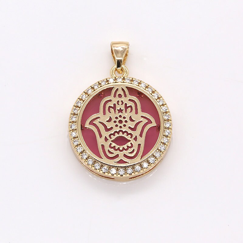 20mm 14k Shiny Gold Hamsa, CZ Hamsa Charms, Fatima Hand Bracelet Necklace Charm, Micro Pave Amulet Jewelry Making -372
