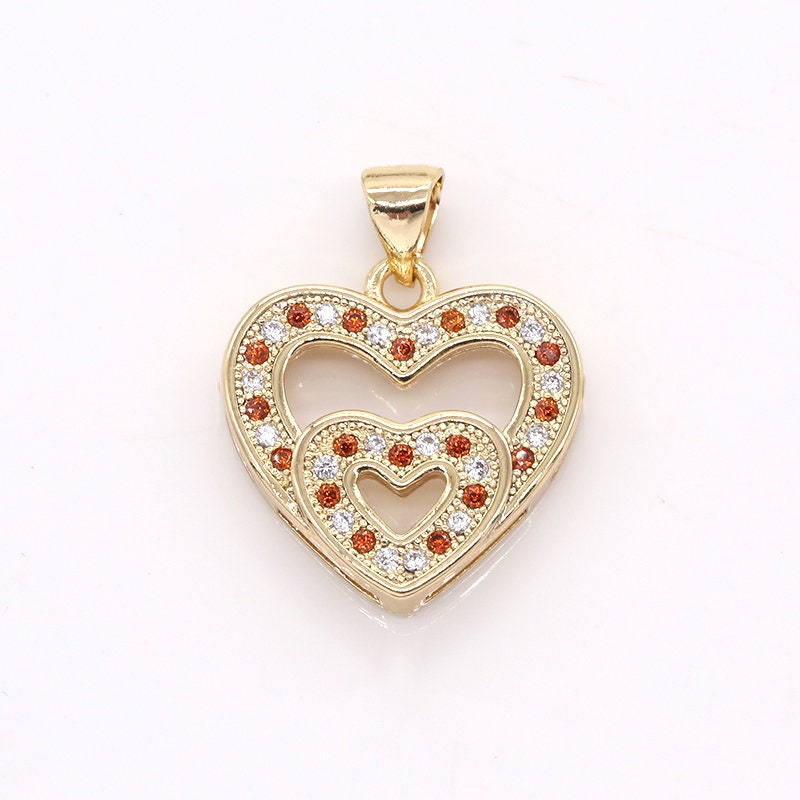 Cubic Heart Pendant - Dainty Love Charm- Red Heart Pendant - Gold Relationship Friendship Jewelry Pendant for Necklace Earring Supply -388