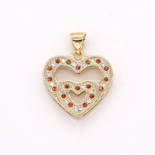 Cubic Heart Pendant - Dainty Love Charm- Red Heart Pendant - Gold Relationship Friendship Jewelry Pendant for Necklace Earring Supply -388