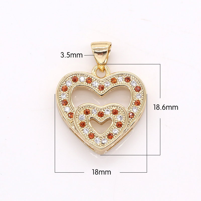 Cubic Heart Pendant - Dainty Love Charm- Red Heart Pendant - Gold Relationship Friendship Jewelry Pendant for Necklace Earring Supply -388