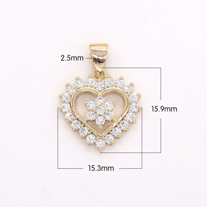 Mini Gold Heart Charm Cubic love Pendant for Bracelet Necklace Jewelry Making -398