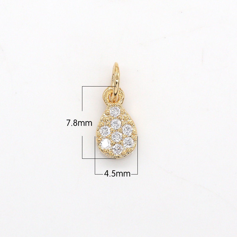 Mini Cubic Tear Drop Cubic Pendant Polished Gold-Plated Pear Charm for Earring Bracelet Necklace Component --322
