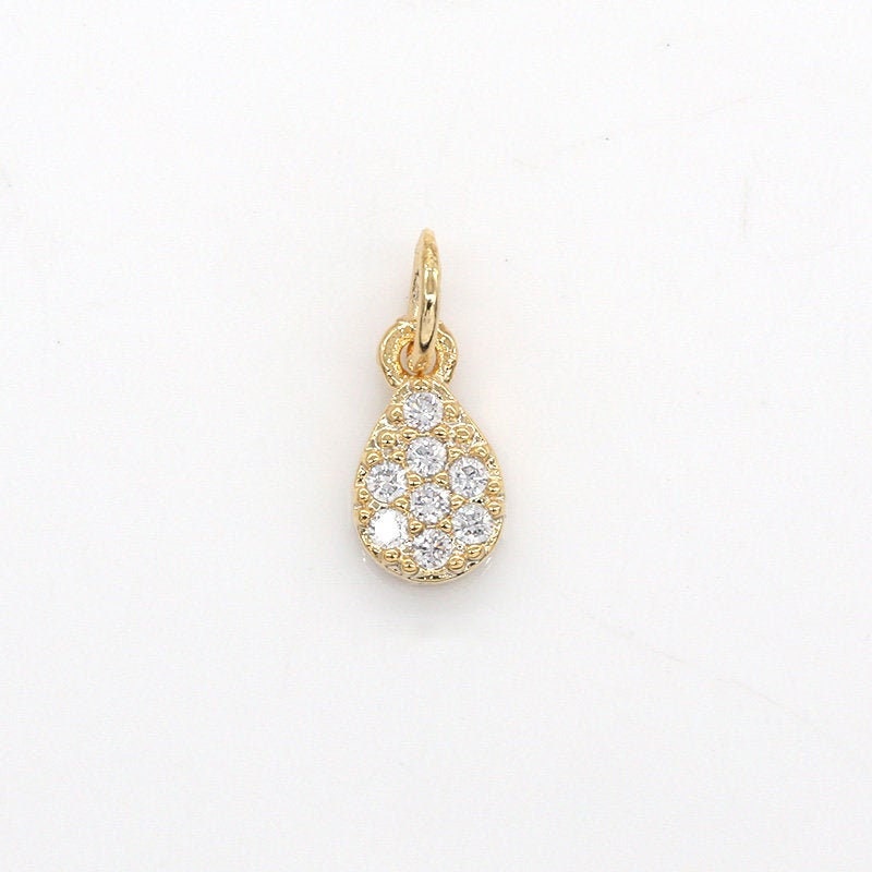Mini Cubic Tear Drop Cubic Pendant Polished Gold-Plated Pear Charm for Earring Bracelet Necklace Component --322