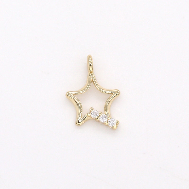 Mini Star Charms, Gold Stardust pendants, Cubic Celestial pendant Polished Gold Plated -318