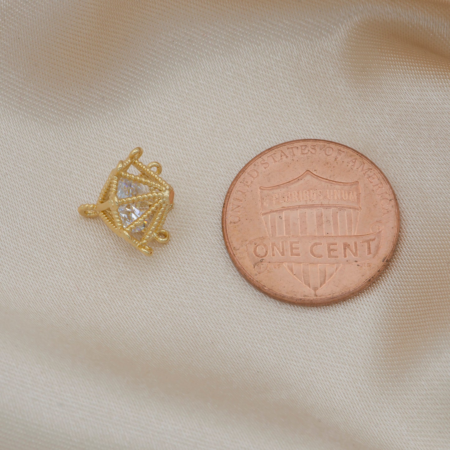 1x Gold Plated Mini Cage Pendant, Tiny Cz Dangle Charm, Spinner Charm UFO for DIY Jewelry -252