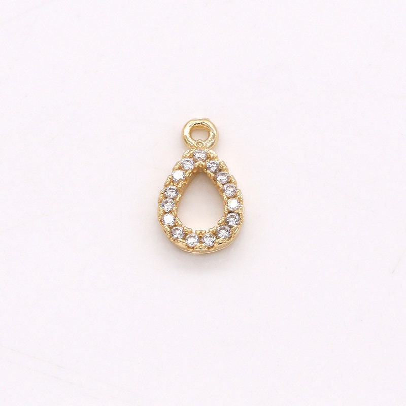 Mini Cubic Tear Drop Cubic Pendant Polished Gold-Plated Pear Charm for Earring Bracelet Necklace Component, 338