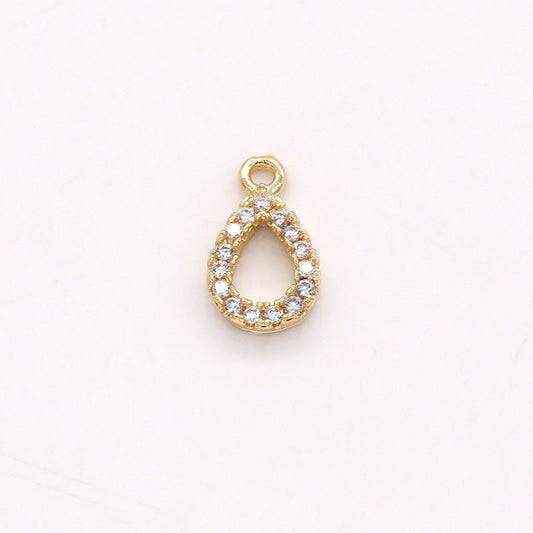 Mini Cubic Tear Drop Cubic Pendant Polished Gold-Plated Pear Charm for Earring Bracelet Necklace Component, 338
