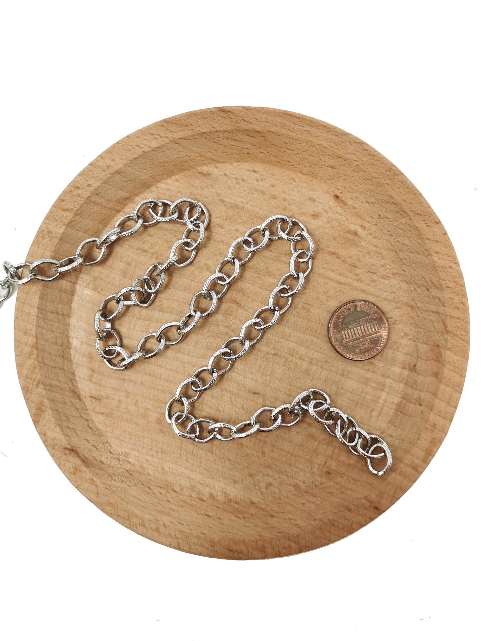 White Gold Pounded Diamond Rolo Chain by Yard, Oval Link Chain, Wholesale bulk Roll Chain for Jewelry Making, Width 7.6mm,Roll-211, 94