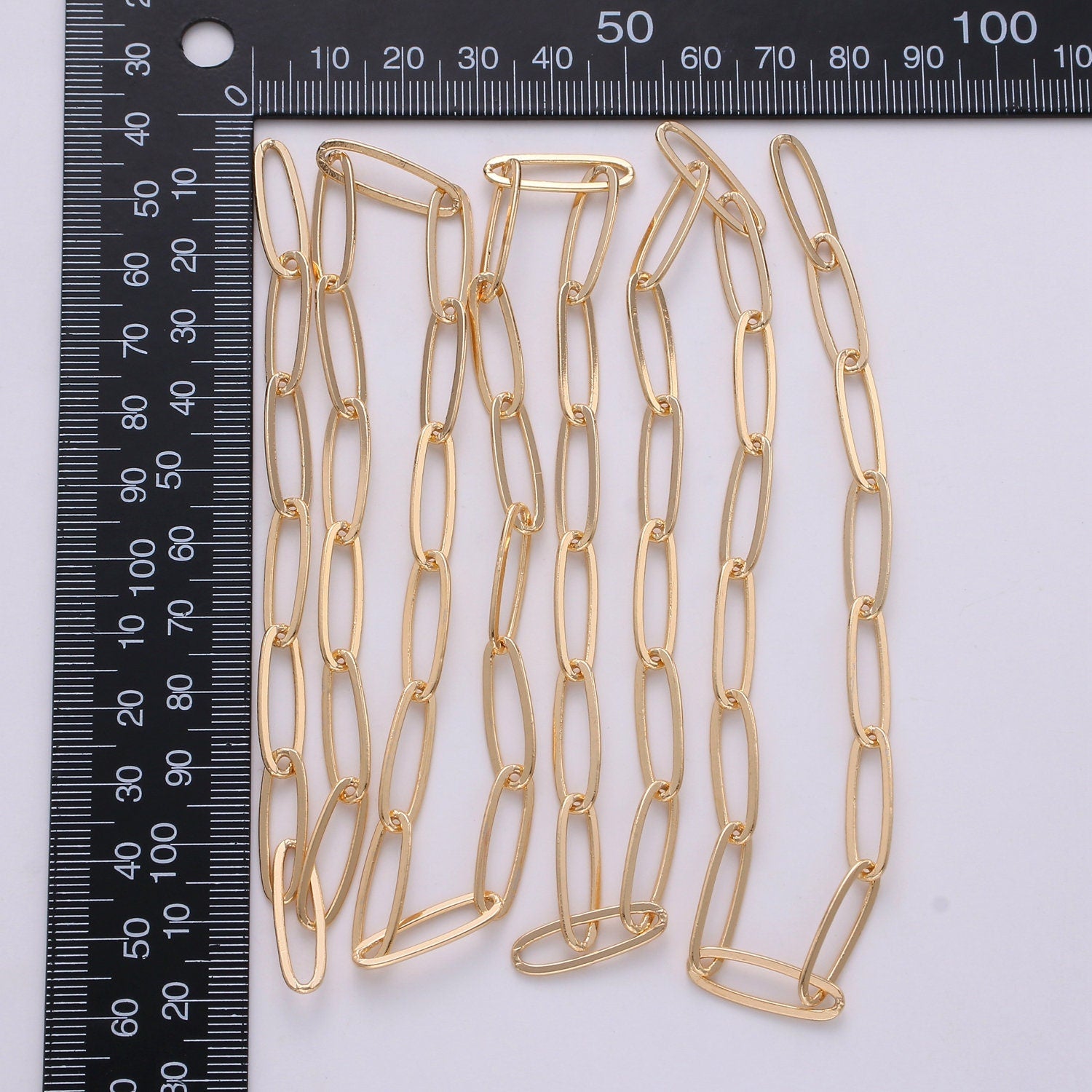 Oval Paperclip Chain Gold by Yard, Oval Link Chain by Foot, Paper Clip Link for DIY Craft, Roll-253