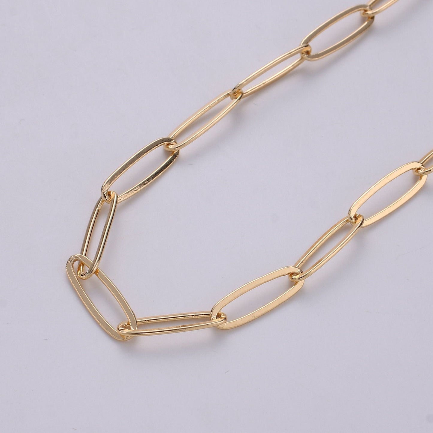 Oval Paperclip Chain Gold by Yard, Oval Link Chain by Foot, Paper Clip Link for DIY Craft, Roll-253