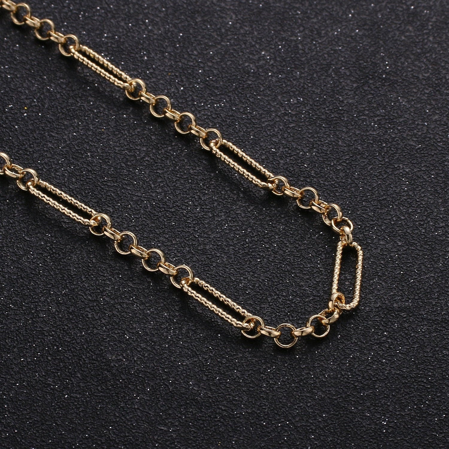 Gold Figure Fancy Twisted Chain by Yard, Gold Elongated RoloChain, Wholesale bulk Roll Chain for Jewelry Making,264