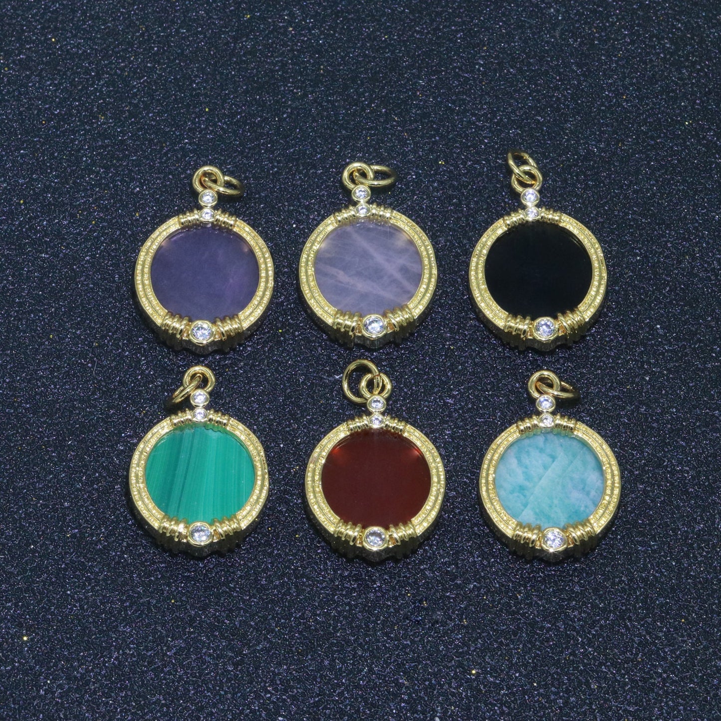 Natural Gemstone charms, 15.2mm Round Coin pendant, Gold Filled pendant Onyx, Malachite, Quartz, Amethyst, Amazonite, Rubi Previous Stone