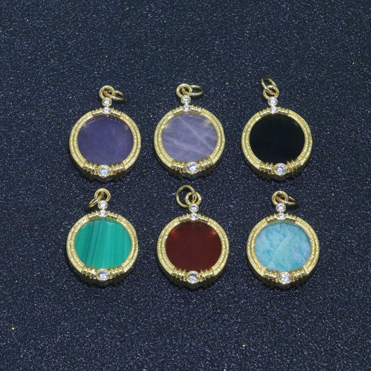 Natural Gemstone charms, 15.2mm Round Coin pendant, Gold Filled pendant Onyx, Malachite, Quartz, Amethyst, Amazonite, Rubi Previous Stone
