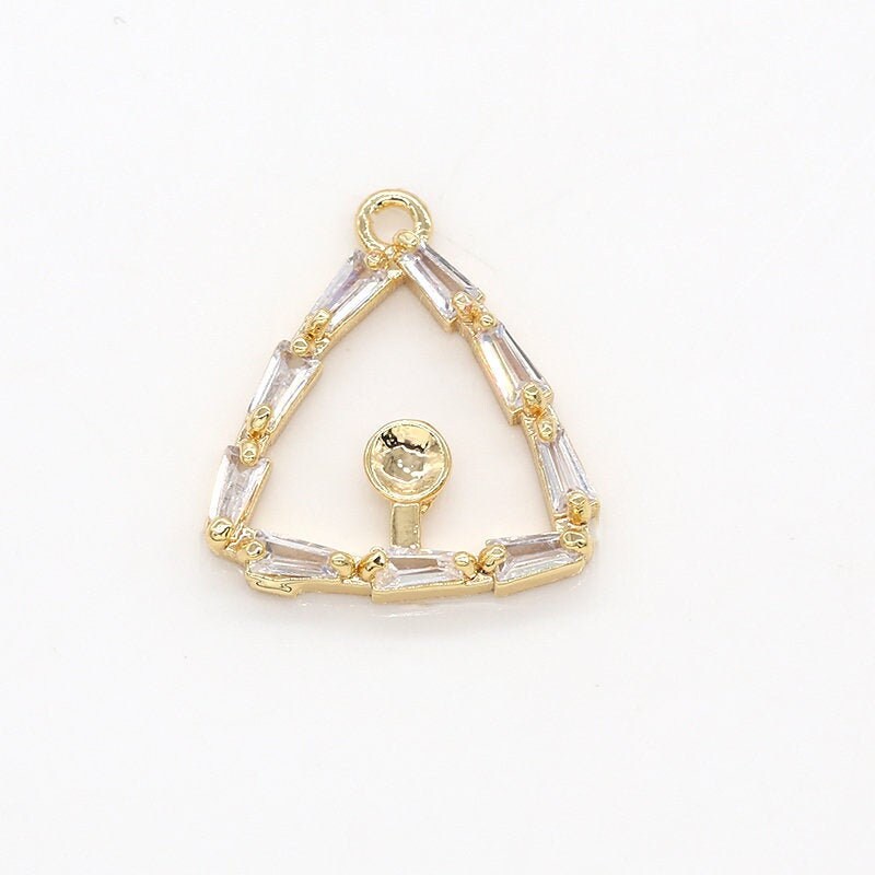 Mini Triangle CZ Pave Gold Geometric Charm Gold Small Minimalist Jewelry Making Supplies for Bracelet Earring Necklace -525