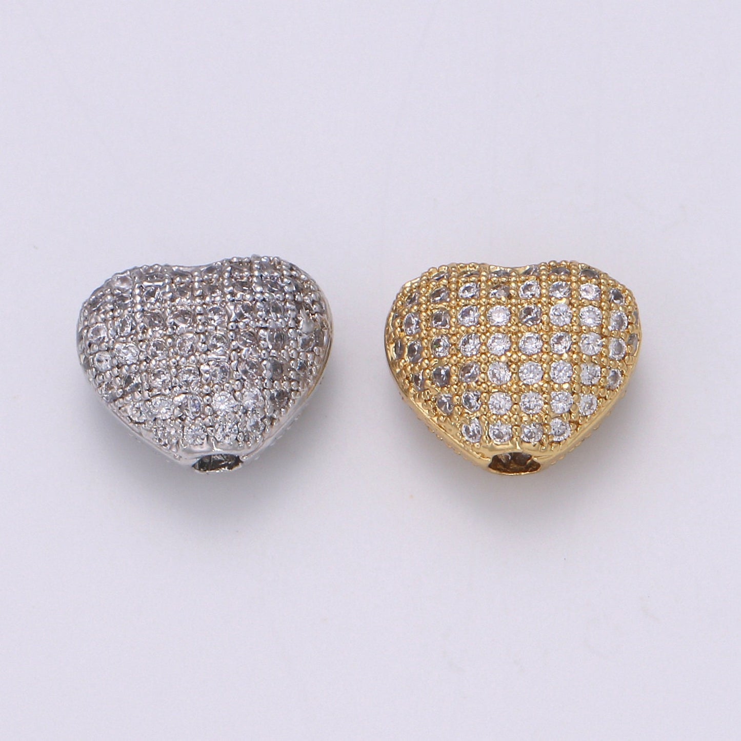 1pc CZ Gold Large Hole Heart Pattern Spacer Bead,DIY Jewelry Making European Charms Beaded Bracelet, Size 10x12mm Hole 2mm, -1062 ,1063