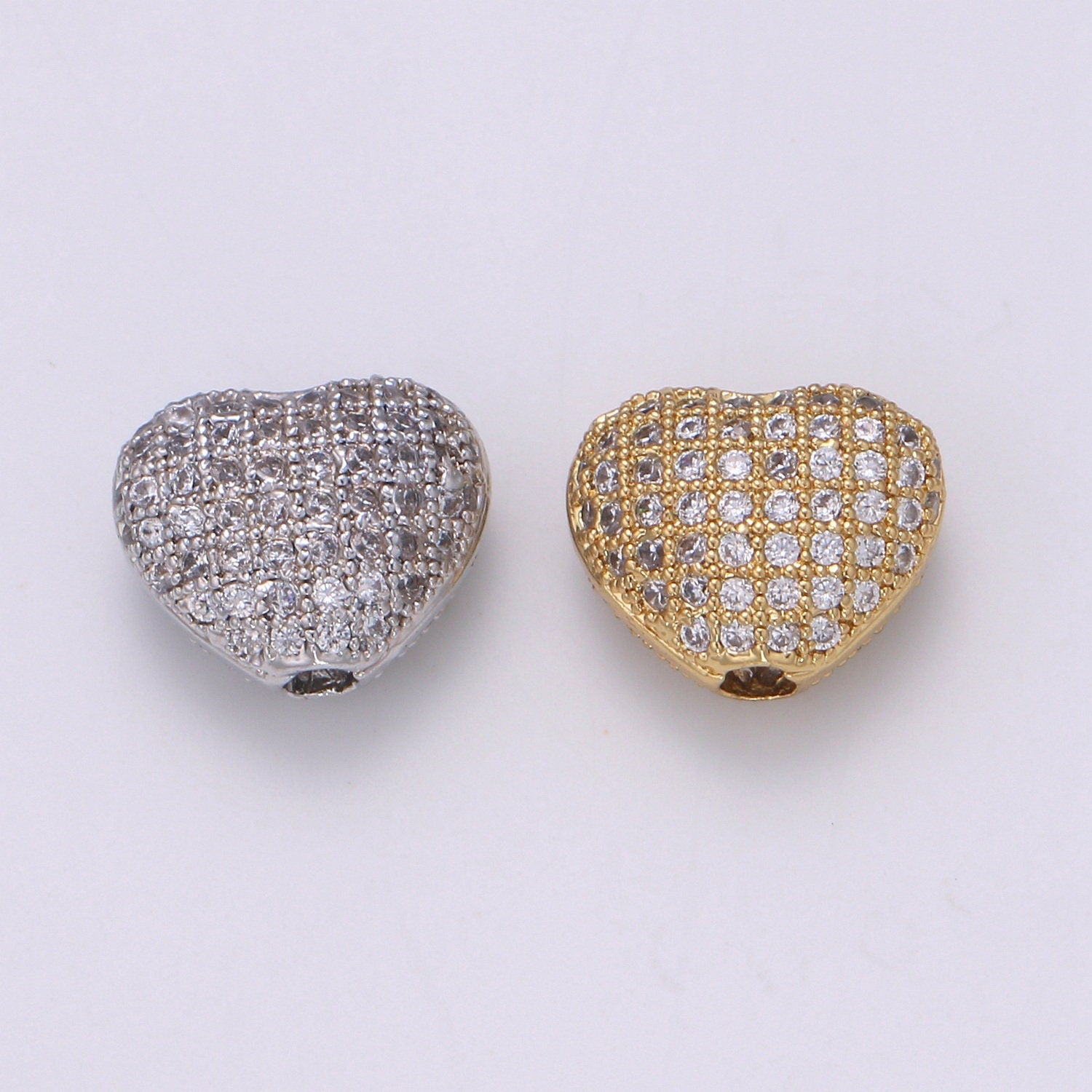 1pc CZ Gold Large Hole Heart Pattern Spacer Bead,DIY Jewelry Making European Charms Beaded Bracelet, Size 10x12mm Hole 2mm, -1062 ,1063