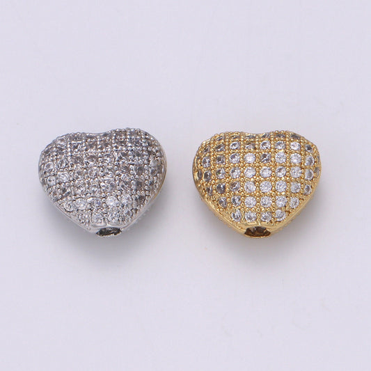 1pc CZ Gold Large Hole Heart Pattern Spacer Bead,DIY Jewelry Making European Charms Beaded Bracelet, Size 10x12mm Hole 2mm, -1062 ,1063