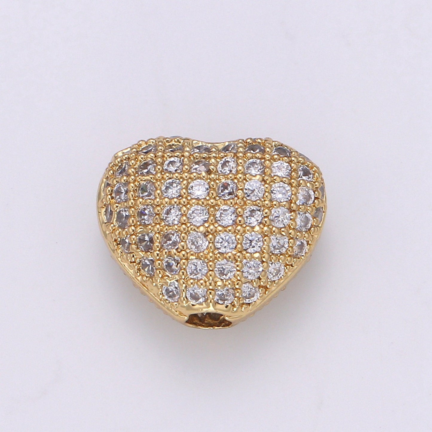 1pc CZ Gold Large Hole Heart Pattern Spacer Bead,DIY Jewelry Making European Charms Beaded Bracelet, Size 10x12mm Hole 2mm, -1062 ,1063