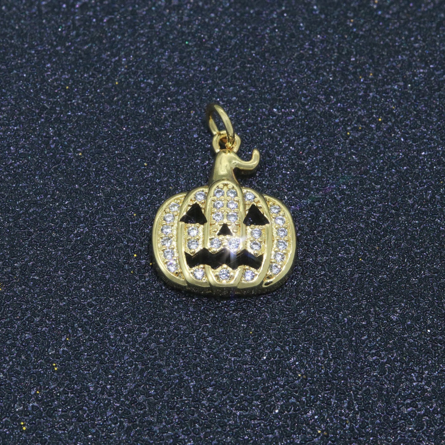 Cubic Gold Filled Jack O Lantern Pumpkin Face CZ Micro Pave Charm Bracelet Necklace Earring Pendant for halloween Jewelry Making, M-550