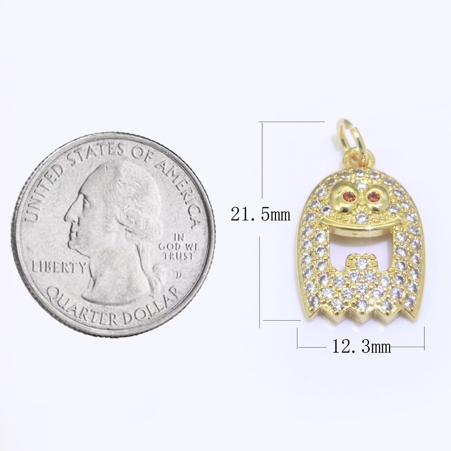 Ghost Charm, 14K Gold Filled CZ Micro Pave Ghost Pendant, Ghost Scary Halloween Jewelry Making Pendant for Necklace Earring Bracelet, M-552