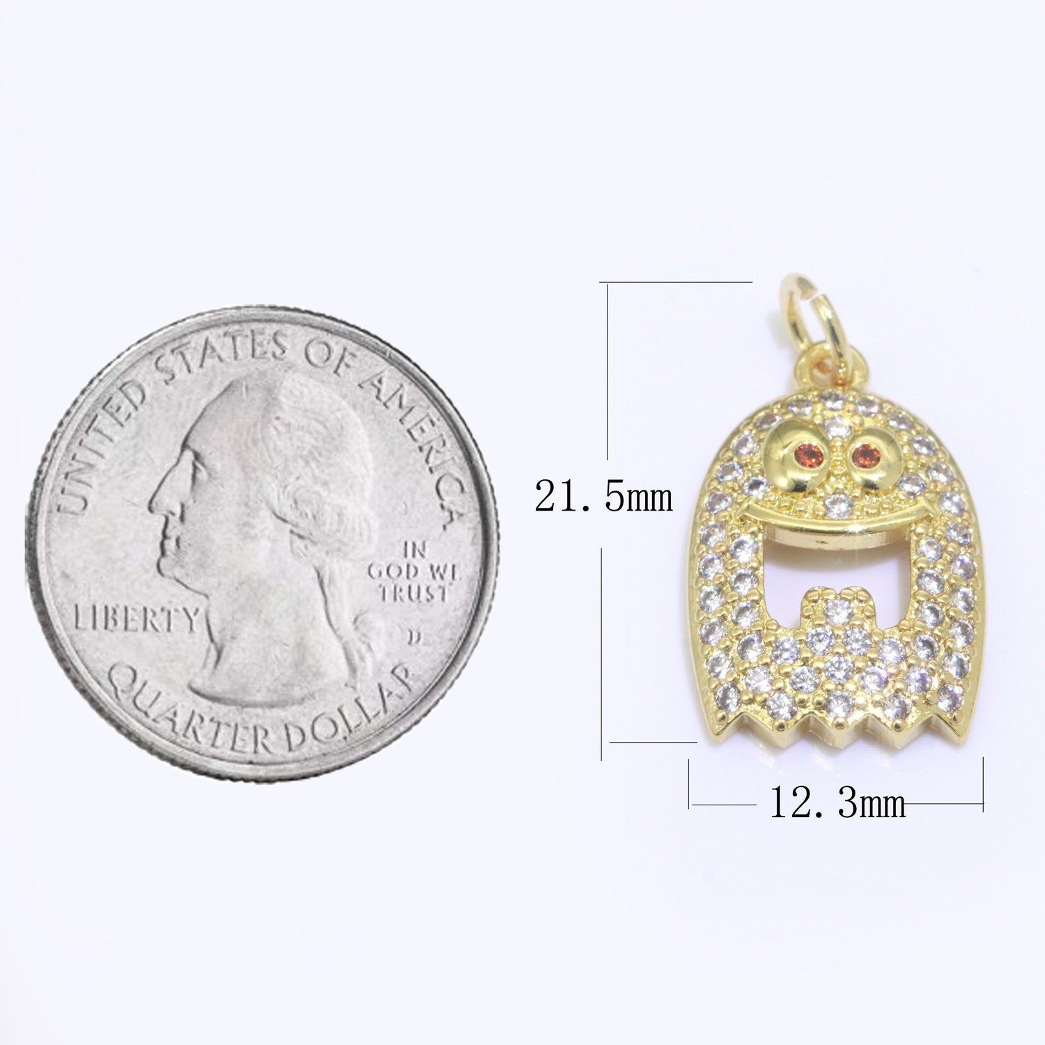 Ghost Charm, 14K Gold Filled CZ Micro Pave Ghost Pendant, Ghost Scary Halloween Jewelry Making Pendant for Necklace Earring Bracelet, M-552