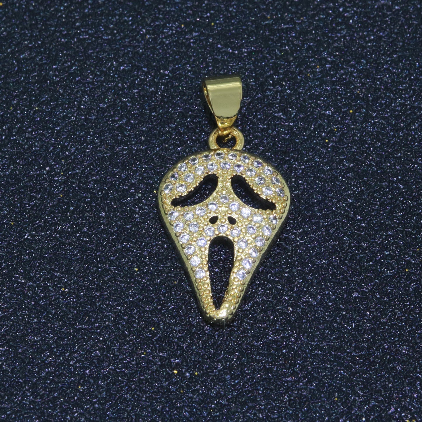 14K Gold Filled Scream Movie Mask Charm Pendant, CZ Micro Pave Scary Movie Mask Pendant, Halloween Jewelry, Horror Movie, Zirconia,N-1326