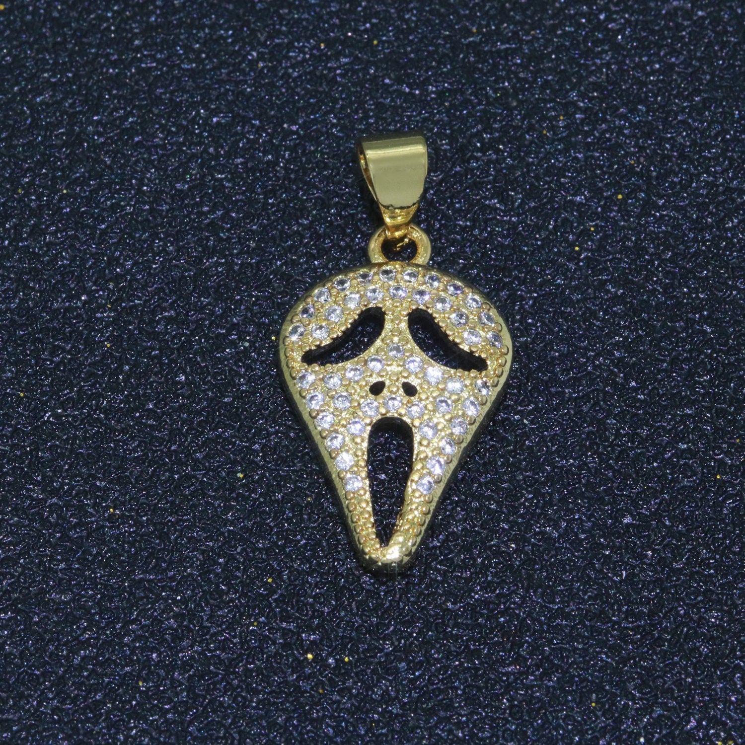 14K Gold Filled Scream Movie Mask Charm Pendant, CZ Micro Pave Scary Movie Mask Pendant, Halloween Jewelry, Horror Movie, Zirconia,N-1326