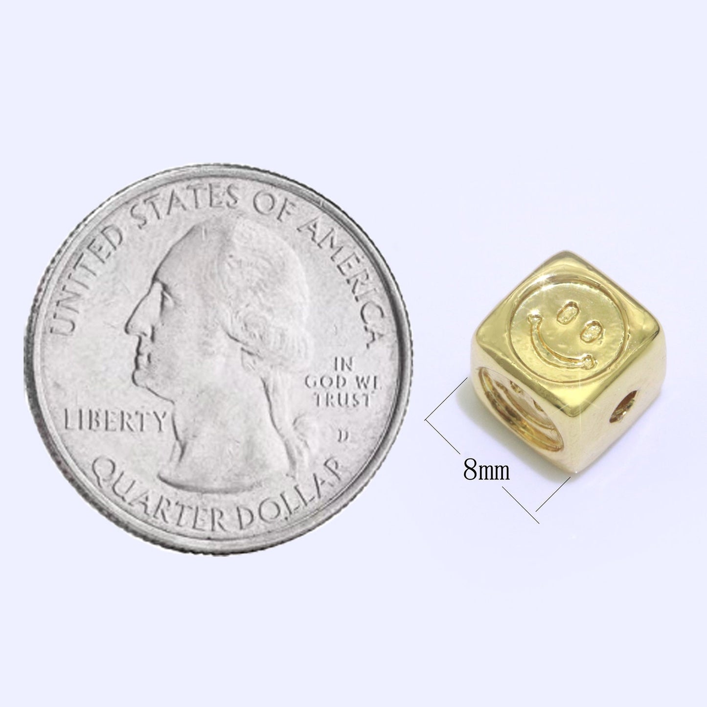 8mm Gold Filled Square Spacer Beads, Gold Happy Face Spacer Beads, Gold Smile Face Beads for Bracelet Necklace Component