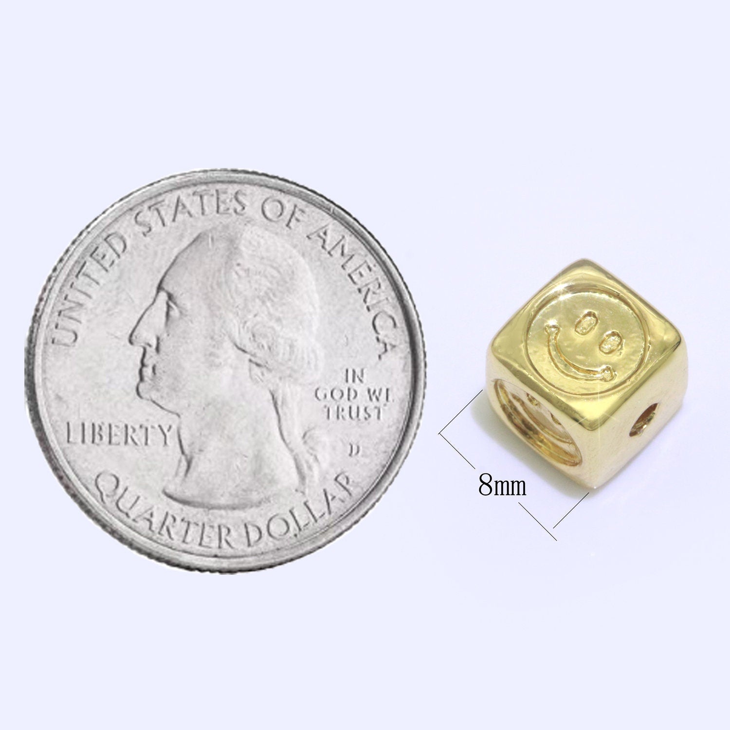 8mm Gold Filled Square Spacer Beads, Gold Happy Face Spacer Beads, Gold Smile Face Beads for Bracelet Necklace Component