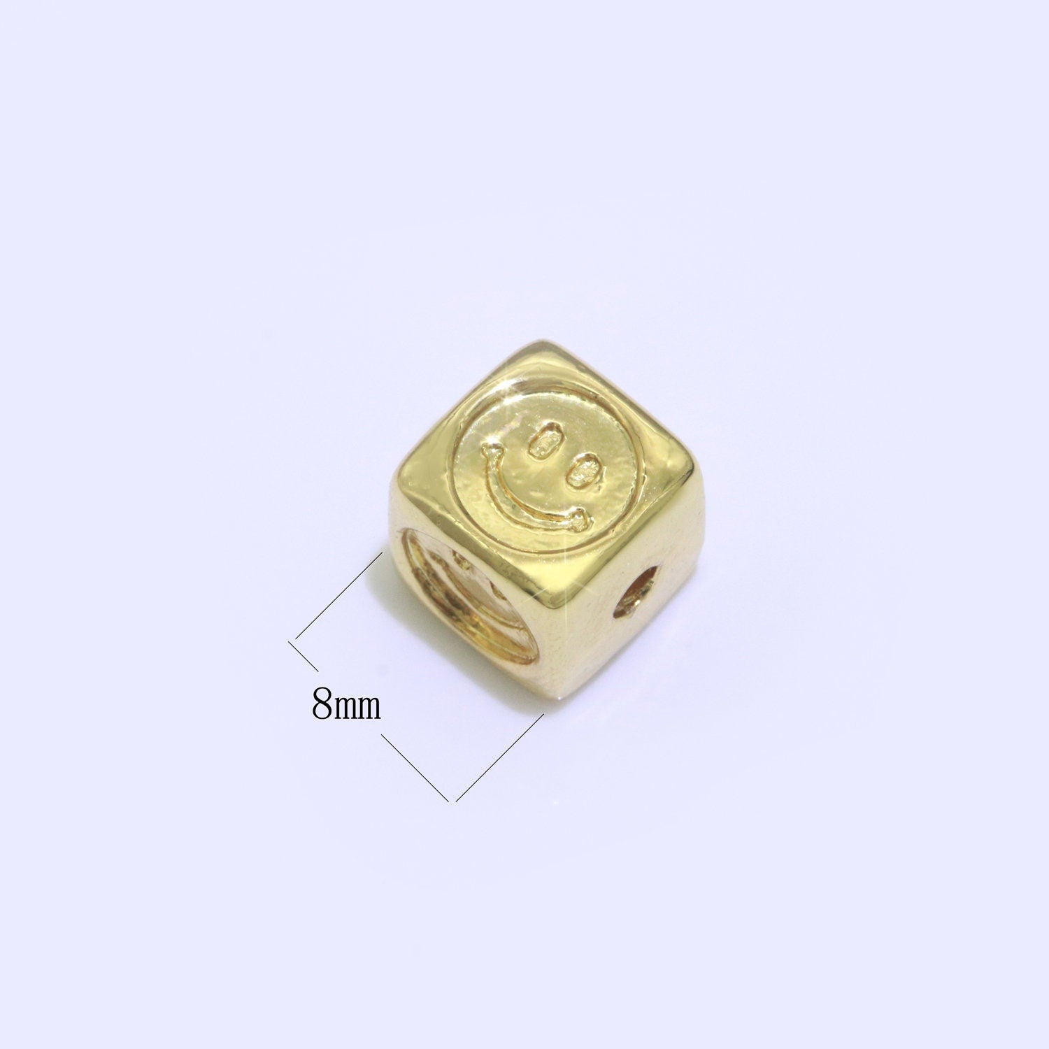 8mm Gold Filled Square Spacer Beads, Gold Happy Face Spacer Beads, Gold Smile Face Beads for Bracelet Necklace Component