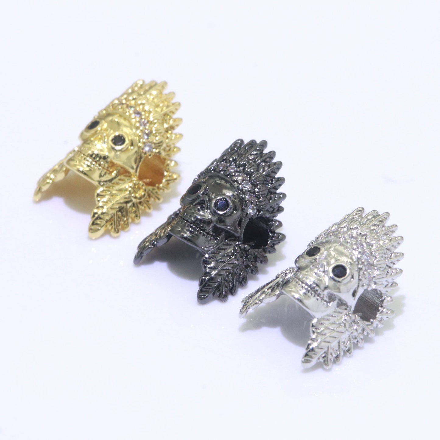 Native American Indian Head Charm Bead, Indian Chef Head Micro Pave CZ, Indian Skull Head Charm Bead, DIY, Jewelry Making, 16x11mm