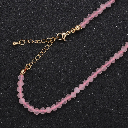 Delicate Clear quartz Beads Necklace 4mm Dainty stone beaded necklace, Merriment Minimalist jewelry, Birthday gift for women WA-15