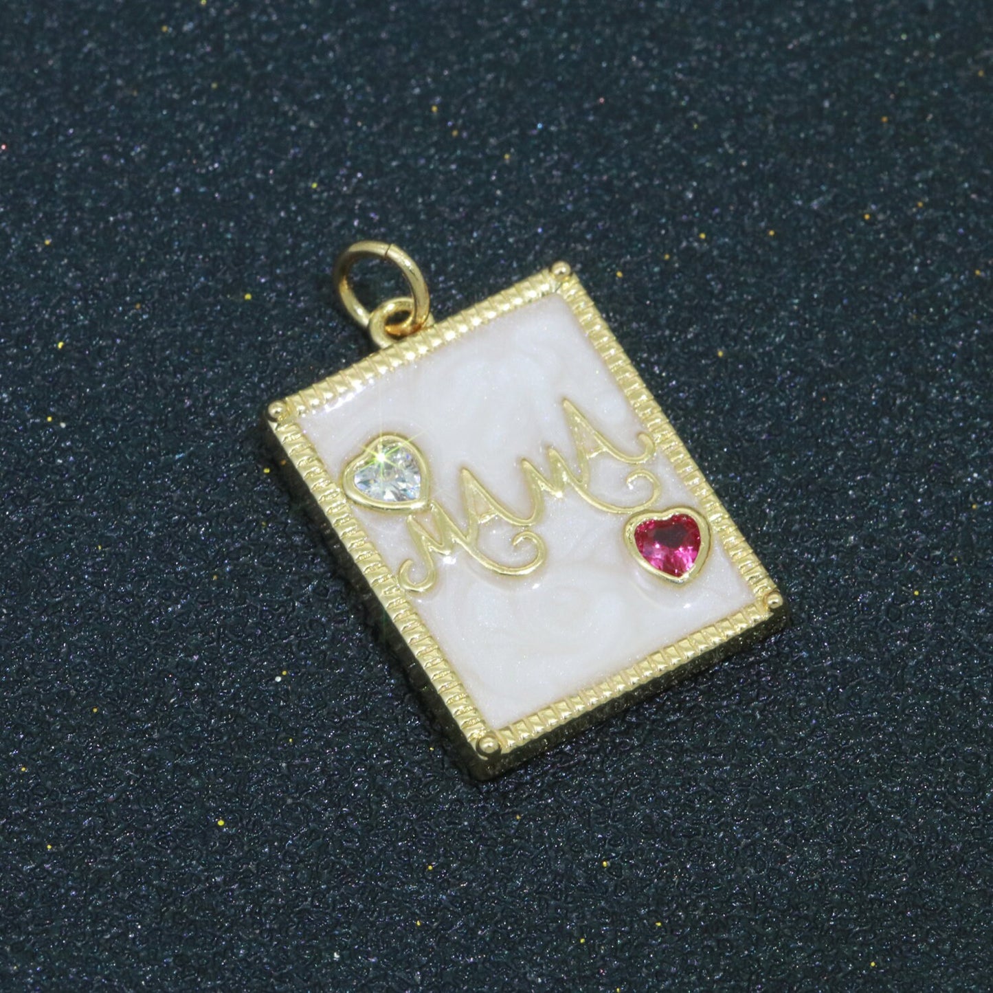 Mother of pearl Mama Letter Square Pendant Charm, Mother's day gift 24k Gold Filled Charm jewelry making for Necklace Supply