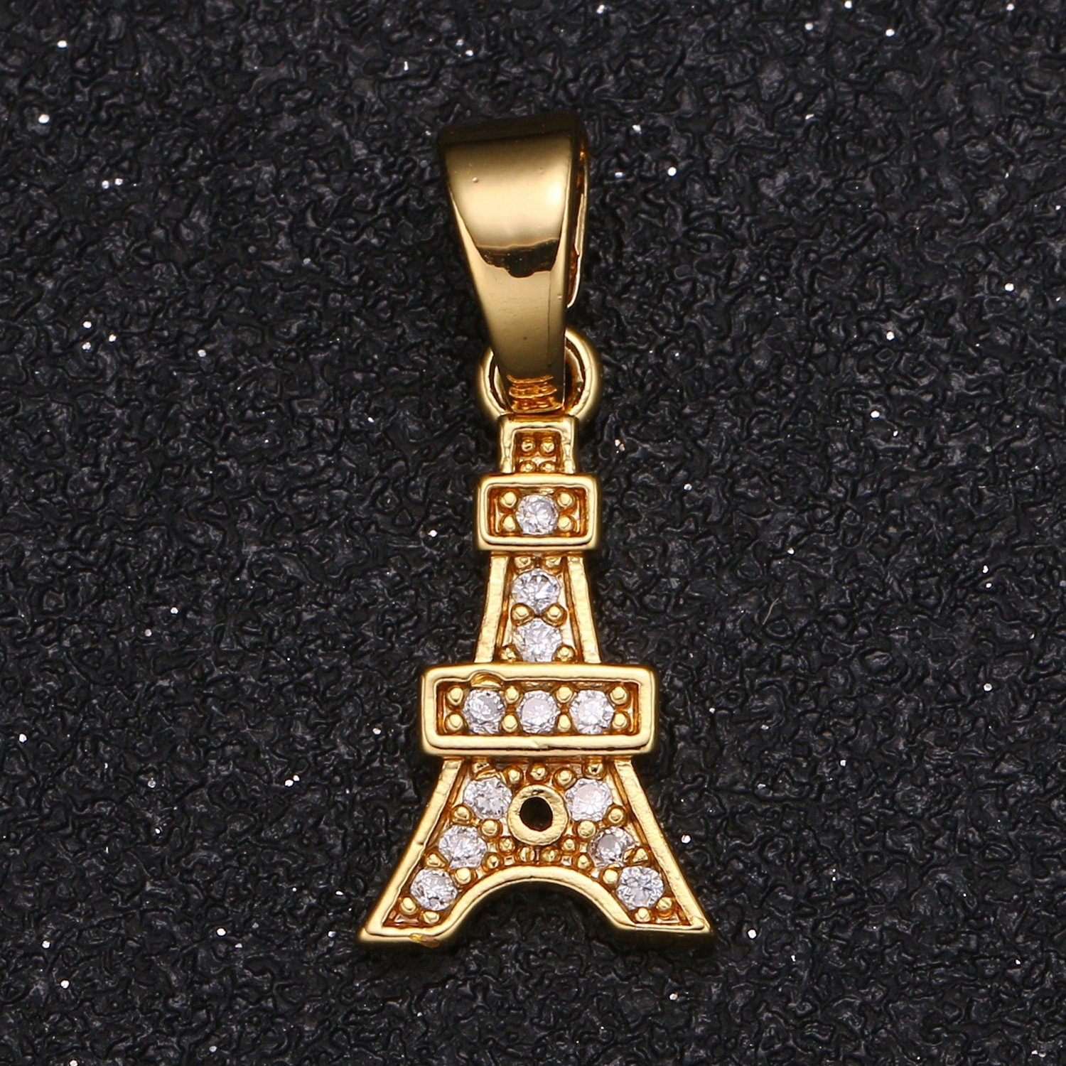 Dainty Eiffel Tower Gold Charm,Cubic Pave Paris Pendant, CZ Gold Tower Pendant for Necklace Bracelet Supply, -426