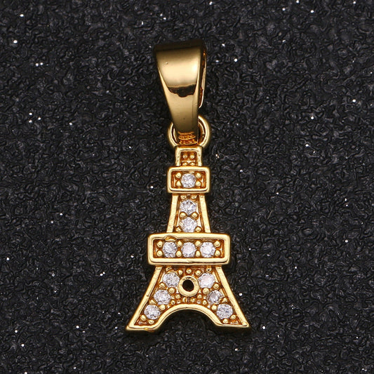 Dainty Eiffel Tower Gold Charm,Cubic Pave Paris Pendant, CZ Gold Tower Pendant for Necklace Bracelet Supply, -426