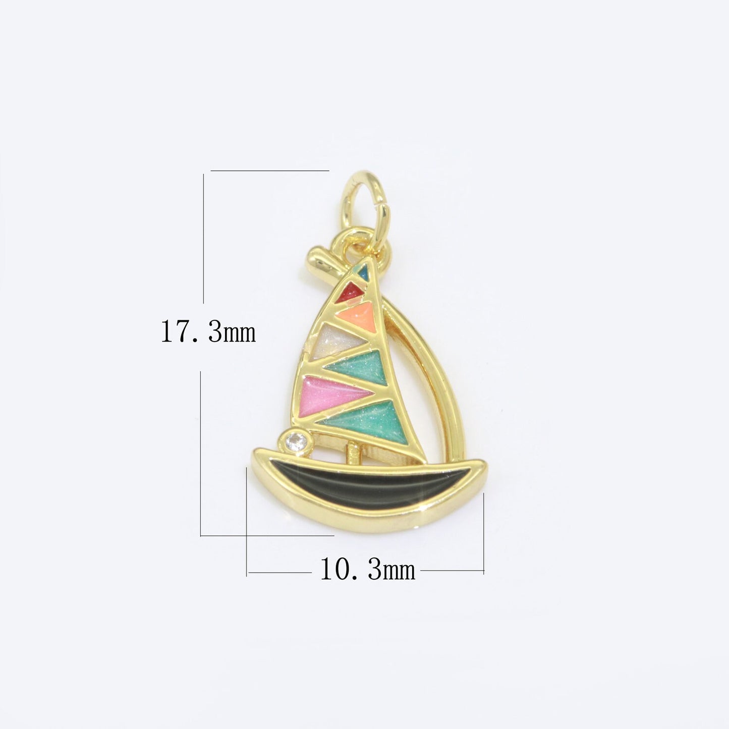 Dainty Sail Boat Charm Multi Color Enamel Gold Filled Charm for Necklace Earring Bracelet Component