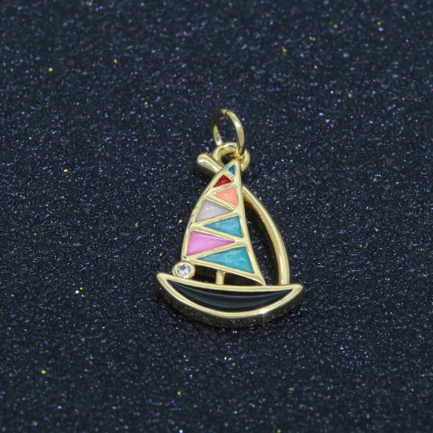 Dainty Sail Boat Charm Multi Color Enamel Gold Filled Charm for Necklace Earring Bracelet Component