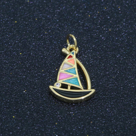 Dainty Sail Boat Charm Multi Color Enamel Gold Filled Charm for Necklace Earring Bracelet Component