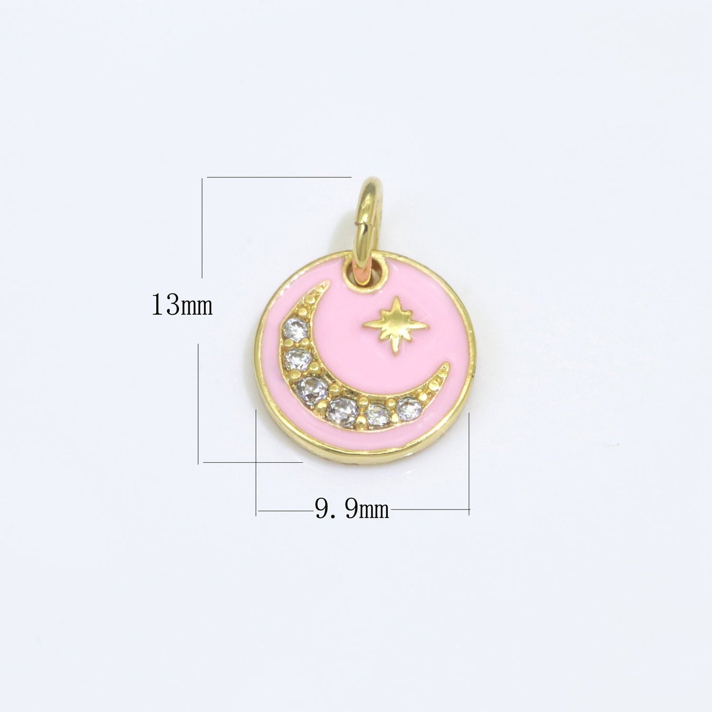 Pink Enamel Gold moon charms ,cubic moon pendants, Celestial charm, medallion charm, moon and star pendant in 14k Gold Filled