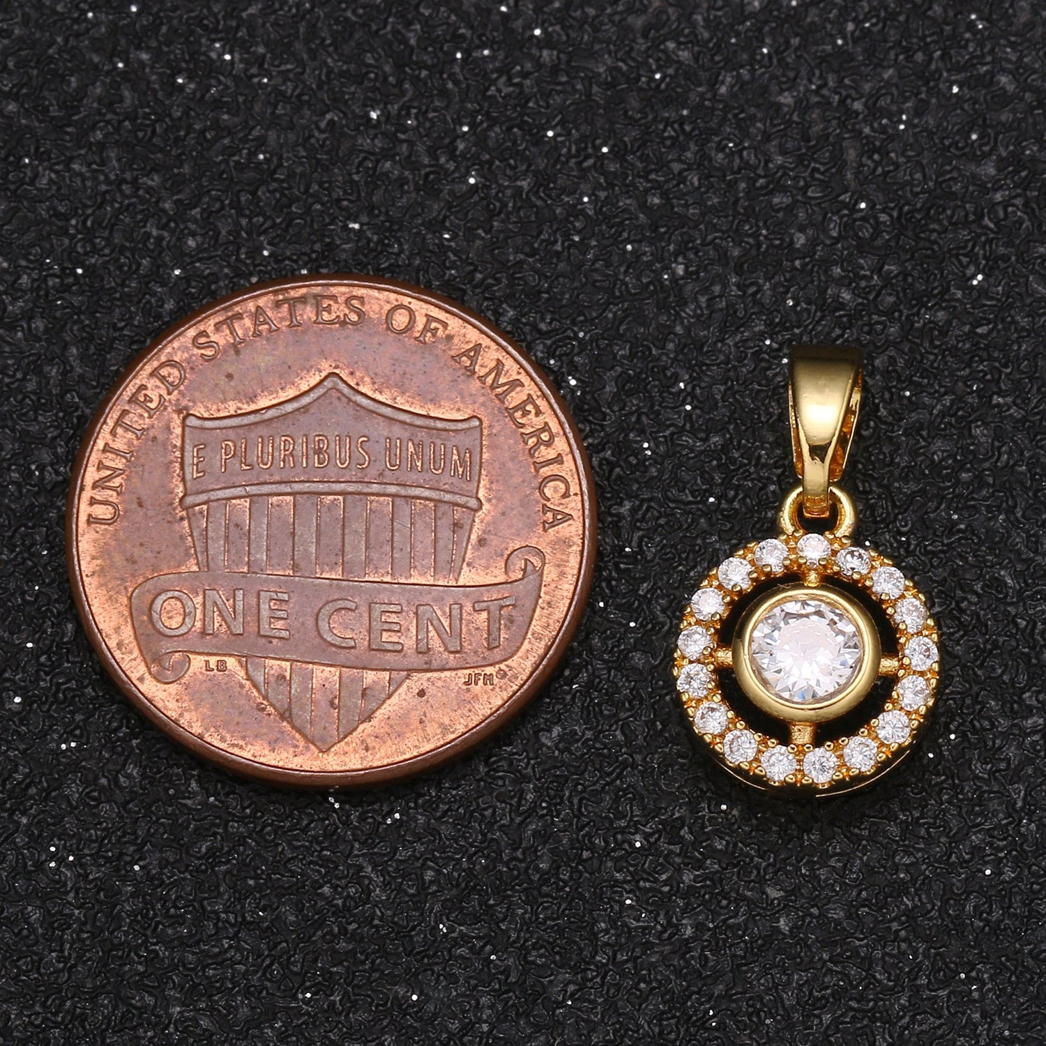 Gold Round Charm Micro Pave Charm, Cubic Solitaire Jewelry Pendant Luxury Charm for Jewelry Supply -422