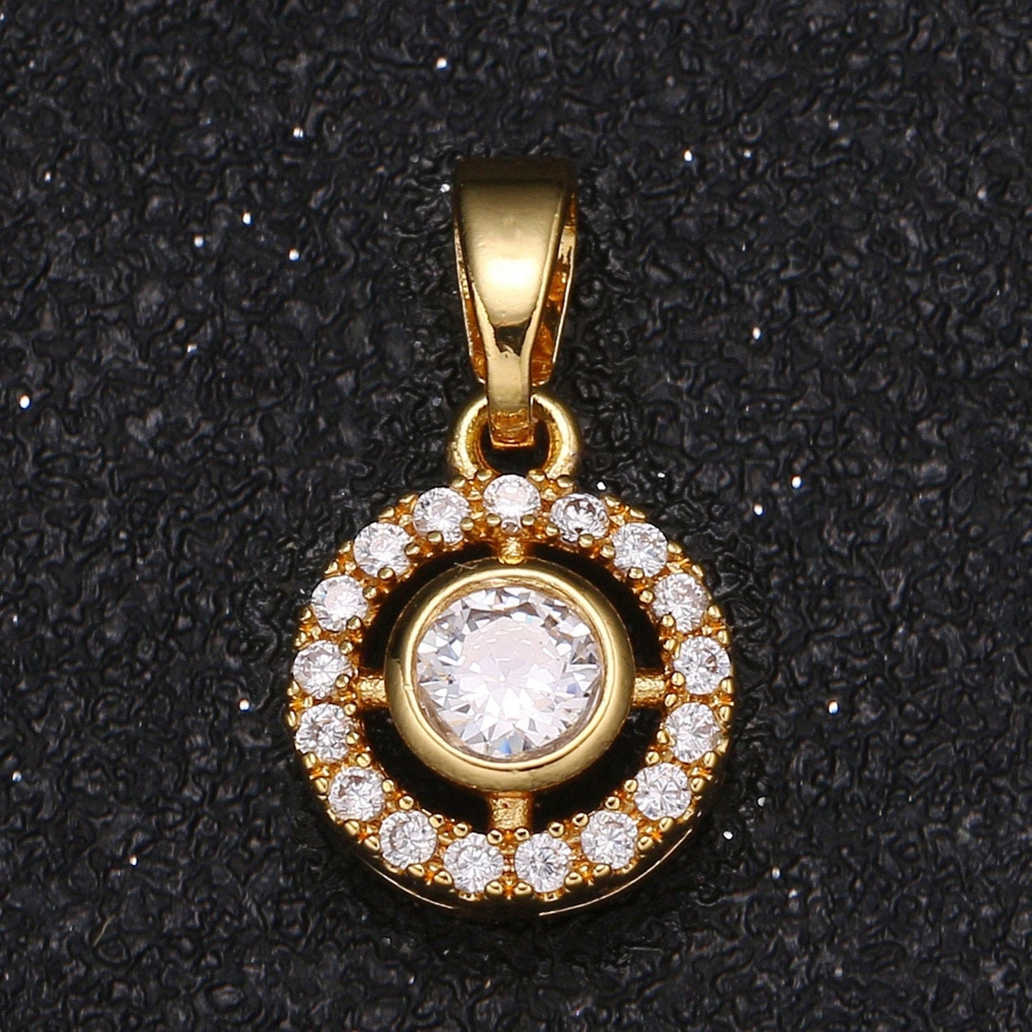 Gold Round Charm Micro Pave Charm, Cubic Solitaire Jewelry Pendant Luxury Charm for Jewelry Supply -422
