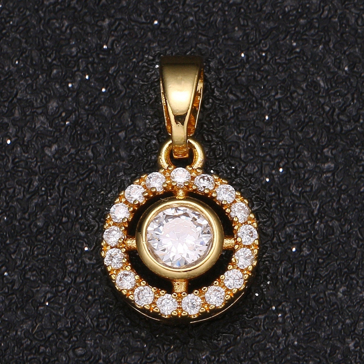 Gold Round Charm Micro Pave Charm, Cubic Solitaire Jewelry Pendant Luxury Charm for Jewelry Supply -422