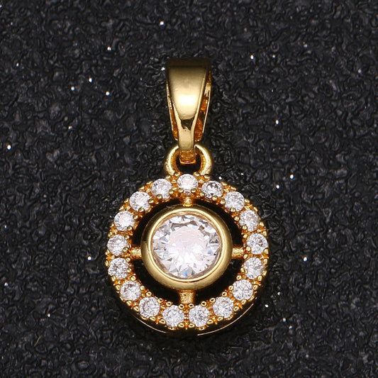 Gold Round Charm Micro Pave Charm, Cubic Solitaire Jewelry Pendant Luxury Charm for Jewelry Supply -422